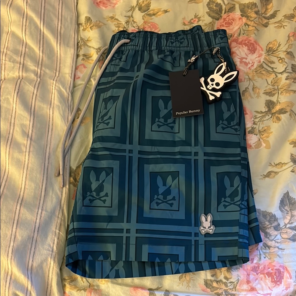 Psycho Bunny Men's Teal Patterned Swim Shorts